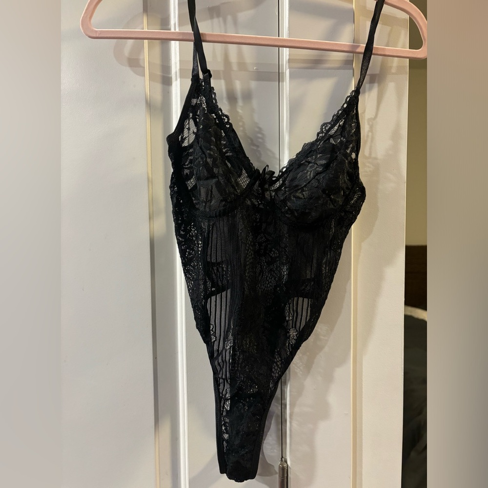Black Lace Chemise with Plunging Neckline